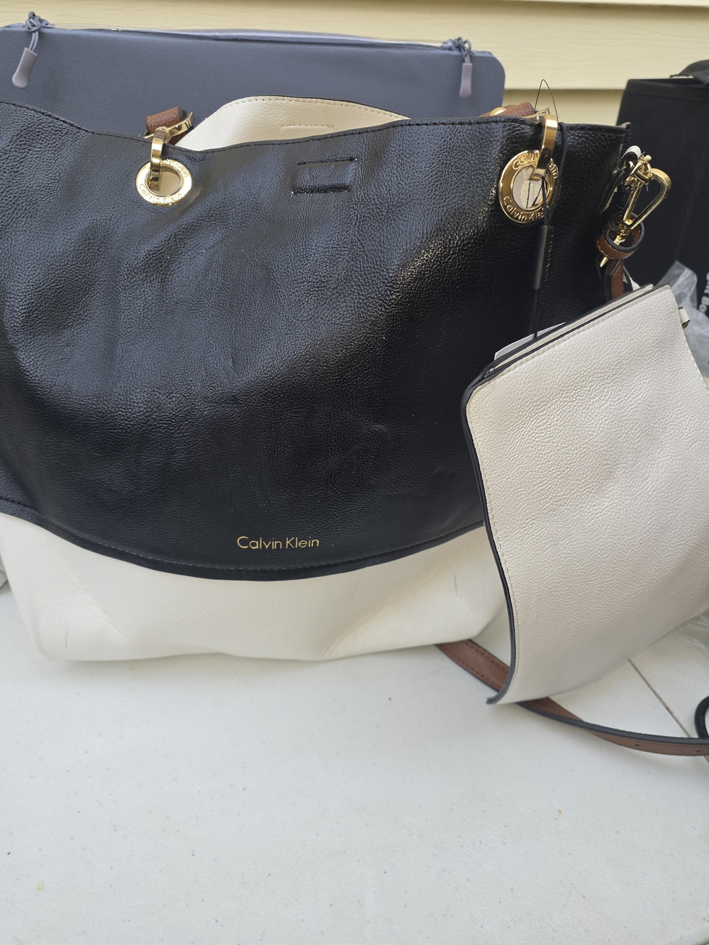 Reversible Calvin Klein Two-Tone Black & Cream Tote with Crossbody Pouch